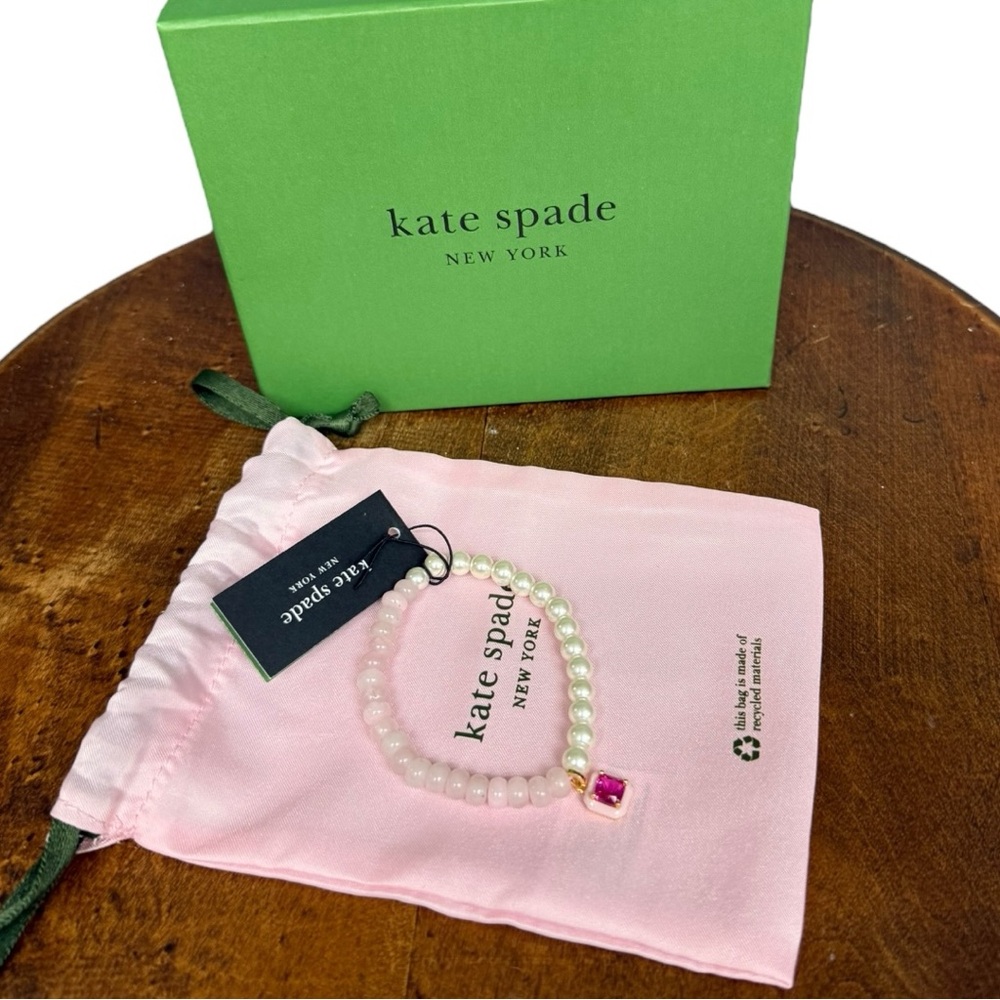 kate spade Pink Pearl Beaded Bracelet with Fuchsia Charm - Picture 2 of 10